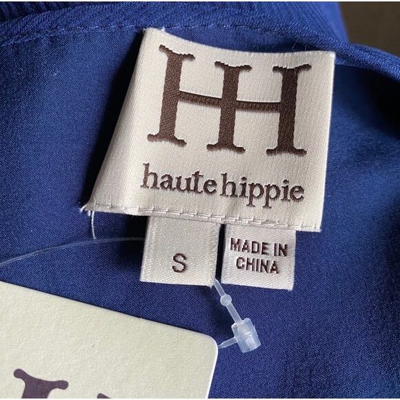 Haute Hippie Silk Ruffled Halter Top Blouse Sz S Dark Blue Feminine Minimalist - Picture 4 of 11